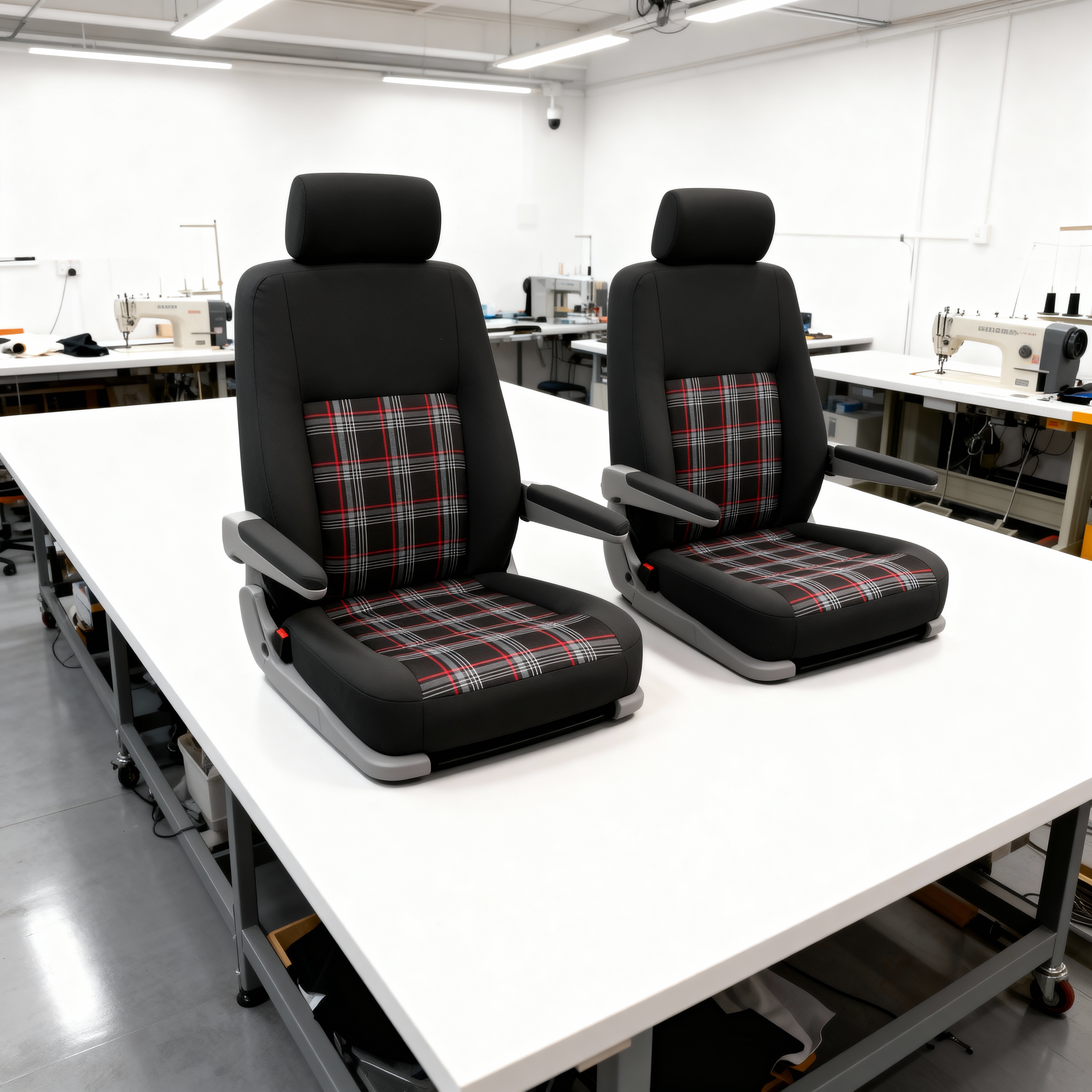 VW T4 seats black fabric with red GTI fabric upholstery Blue Note Upholstery